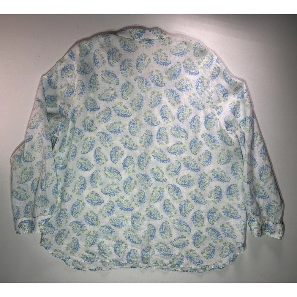 J Jill Love Linen Shirt Womens XL Blue Green Paisley Print Long Sleeve Button Up - Picture 6 of 8